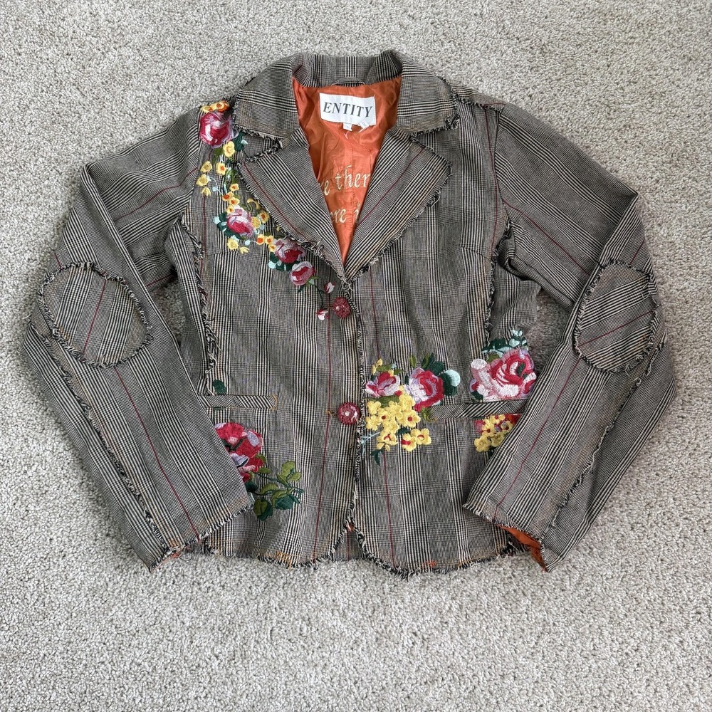 Entity Women's Striped Blazer with Floral Embroidery - Brown